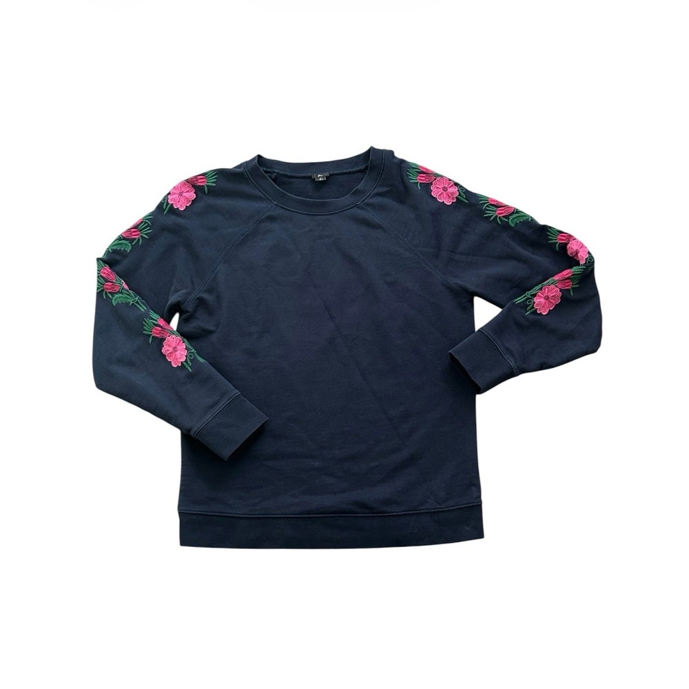 J.Crew Embroidered Floral Sweatshirt Navy Pink Flowers Women's Size S Cotton - Picture 5 of 10